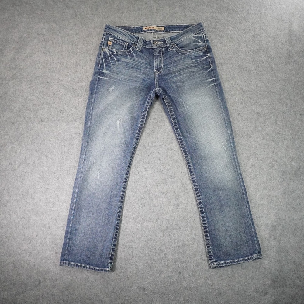 Big Star Jeans‎ Womens 26 Blue Distressed Maddie Mid Rise Wiskering Heavy Stitch